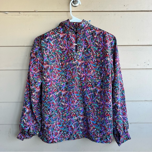 Petite Notation Floral Turtleneck Long Sleeve Blouse - Vintage Size 8 - Picture 5 of 5